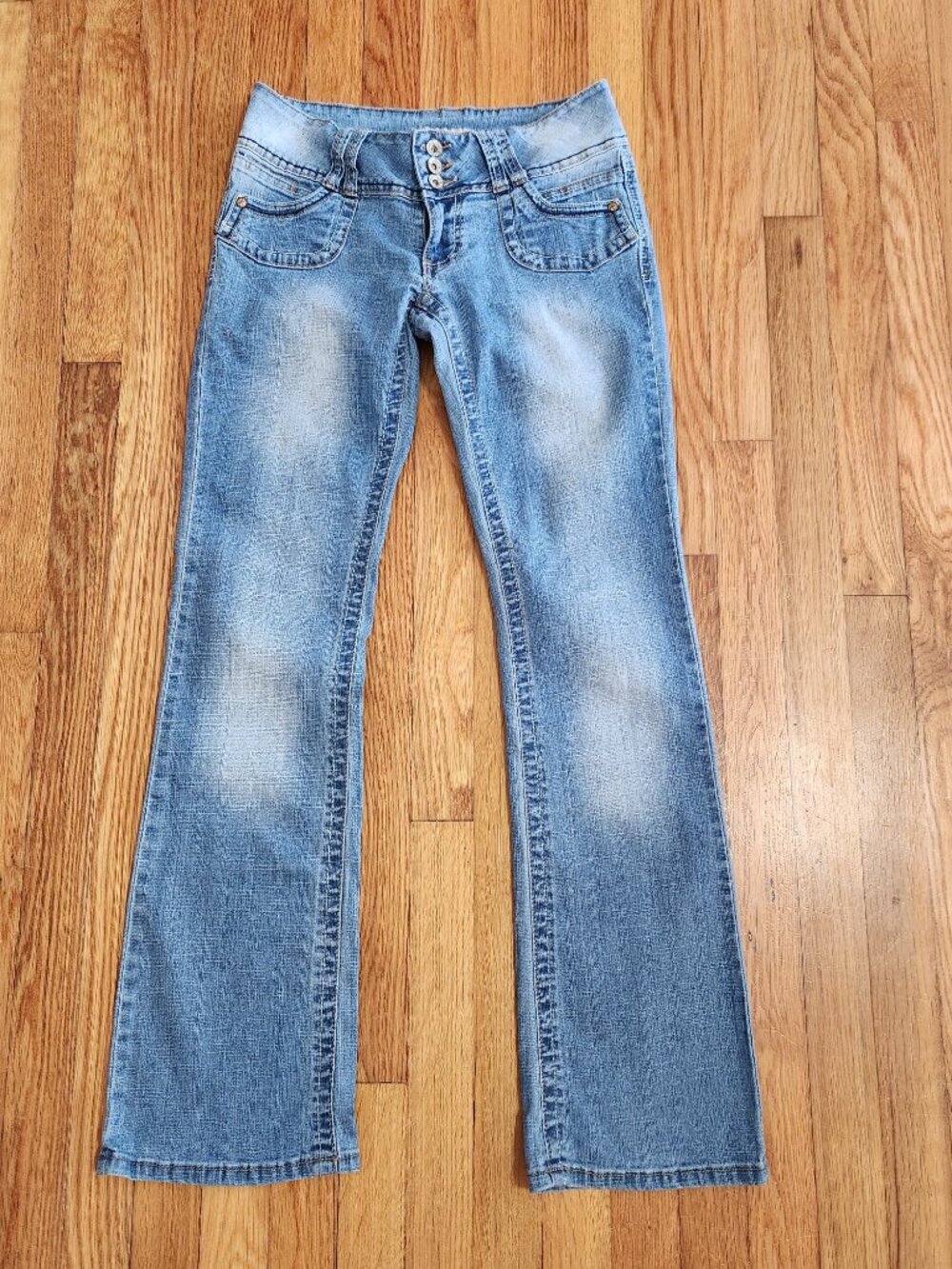 Vintage Angels Y2K Low Rise Bootcut Flare Jeans Triple Button Juniors Size 9
